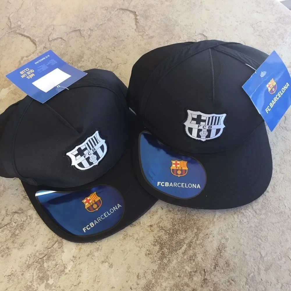 FC Barcelona Unisex Soccer Flat Brim Hat Black Adjustable Cap‎